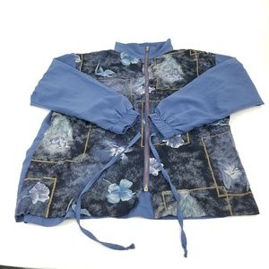 Vtg 80s Blue Floral China Tunic Jacket Sz M